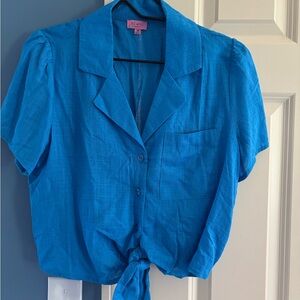 Miami Blue Tie Front Short Sleeve Blouse